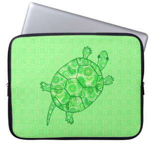 Fractal swirl turtle - lime and emerald grönt laptop fodral