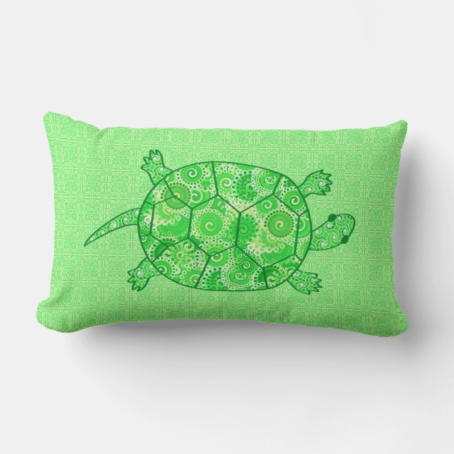 Fractal swirl turtle - lime and emerald grönt lumbarkudde (Framsida)
