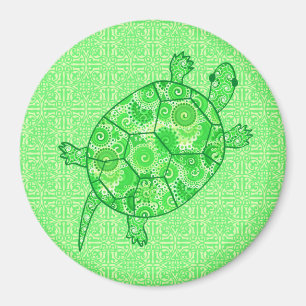 Fractal swirl turtle - lime and emerald grönt magnet
