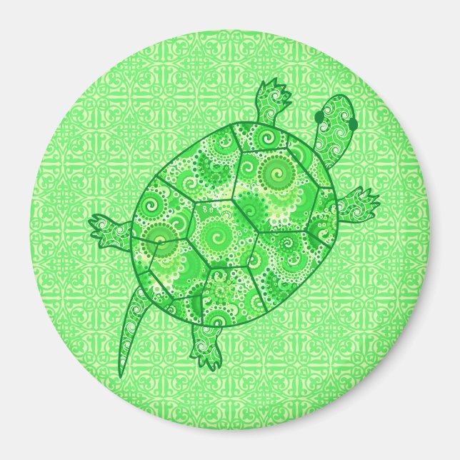 Fractal swirl turtle - lime and emerald grönt magnet (Framsidan)