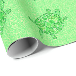 Fractal swirl turtle - lime and emerald grönt presentpapper