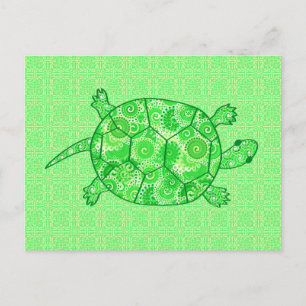 Fractal swirl turtle - lime and emerald grönt vykort