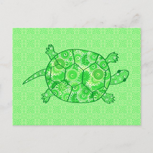 Fractal swirl turtle - lime and emerald grönt vykort (Framsida)