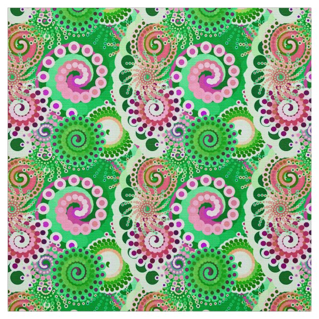Fractal-virvel mönster, grönt, rosa, multipelt tyg (Provkarta)
