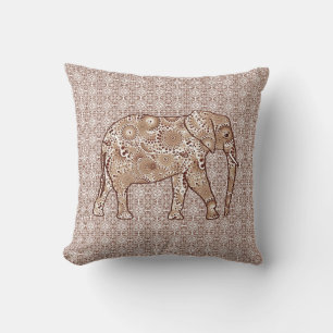 Fractal-virvelelefant - brun och taupe kudde