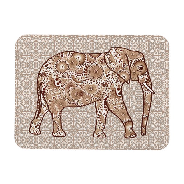 Fractal-virvelelefant - brun och taupe magnet (Horisontell)
