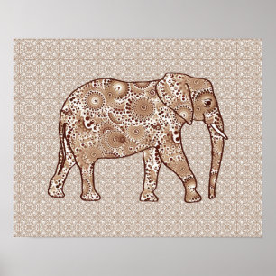 Fractal-virvelelefant - brun och taupe poster