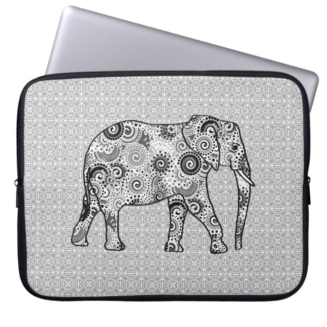 Fractal-virvelelefant - grått, svart och vitt laptop sleeve (Framsidan)