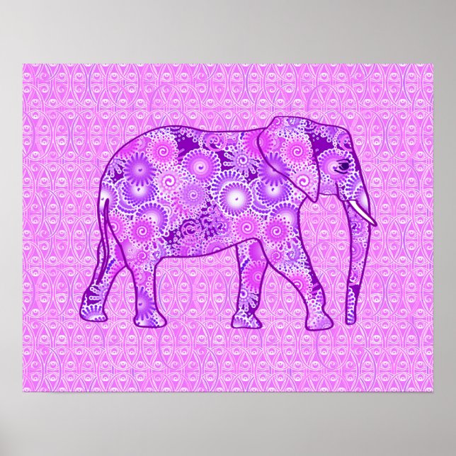 Fractal-virvelelefant - lila och orkidé poster (Framsidan)