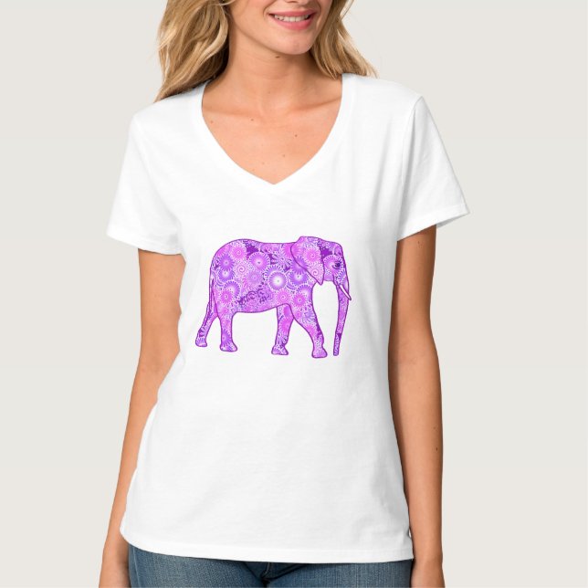 Fractal-virvelelefant - lila och orkidé t-shirt (Framsida)