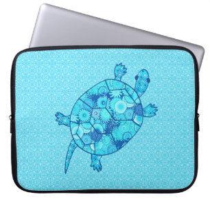 Fractal-virvelsköldpadda - kobolt- och turkosblått laptop sleeve