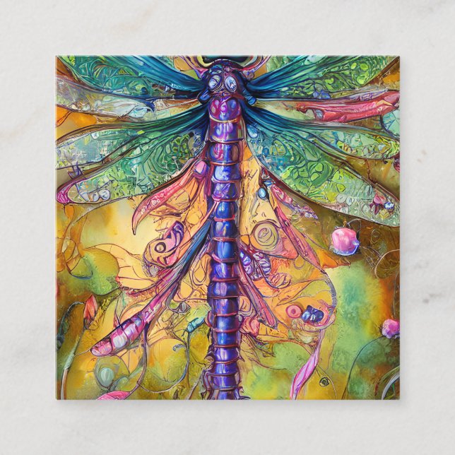 Fractal Watercolor Dragonfly Fyrkantigt Visitkort (Framsida)