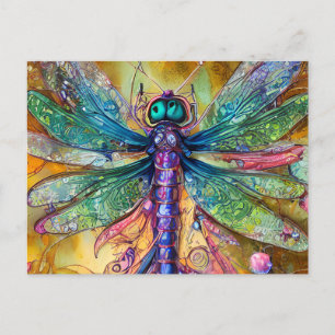 Fractal Watercolor Dragonfly Vykort