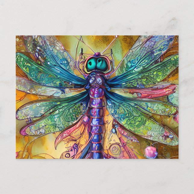 Fractal Watercolor Dragonfly Vykort (Framsida)