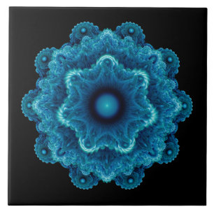 Fractalblått ornament kakelplatta