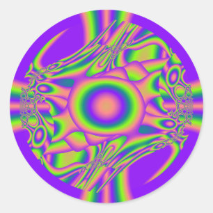 Fractalen snedvrider grönt Psychedelic för lilor Runt Klistermärke