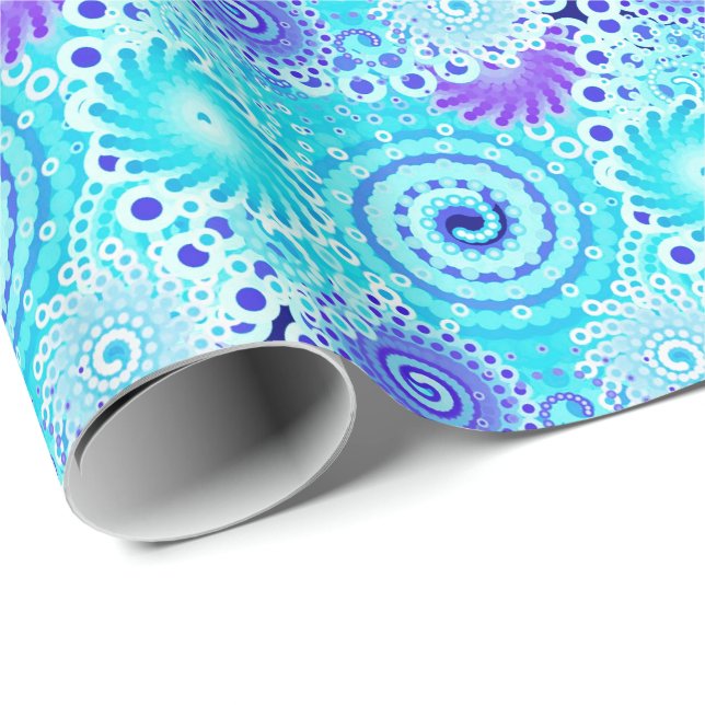 Fractalen virvlar runt mönster, turkos, aqua, presentpapper (Rullad Hörn)