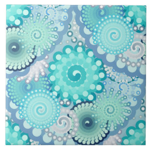 Fractalen virvlar runt mönster, turkos, grönt, kakelplatta