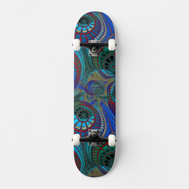 Fractaler Mandala Art Blue Red Grönt Skateboard (Framsida)