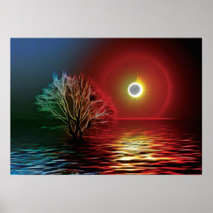 Fractalius träd, himmel och flod poster
