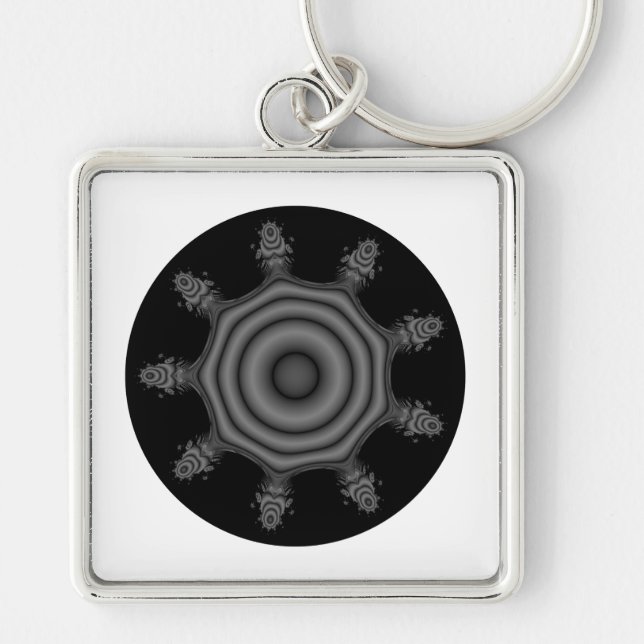 Fractalkonst i svart och Gray. Fyrkantig Silverfärgad Nyckelring (Framsidan)