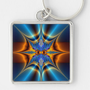 Fractalstar. Fyrkantig Silverfärgad Nyckelring
