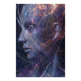 Fractured Face Neon Threads Cosmic Portrait Perfect Poster