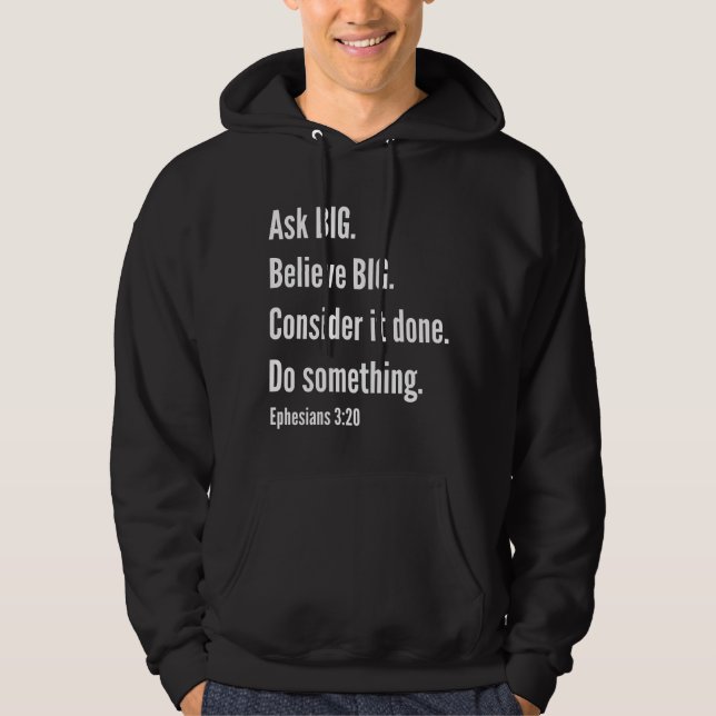 Fråga Big Ephesian 3:20 WhiteText Hoodie (Framsida)