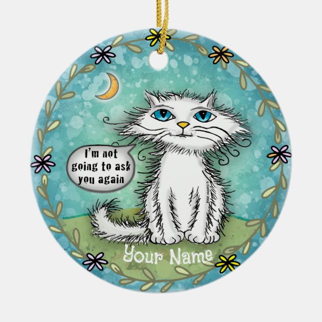 Fråga Dig Scraggles Katt  Julgransprydnad Keramik (Framsidan)