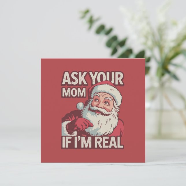 Fråga din mamma om jag är riktigt rolig tomte mamm inbjudningar (Stående Fram)