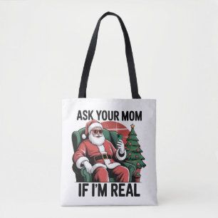Fråga Din Mamma Rolig Tomte Snarky Retro Jul Tygkasse
