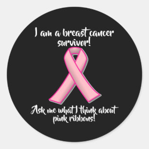 Fråga en bröstcancer överlevande om rosa! runt klistermärke