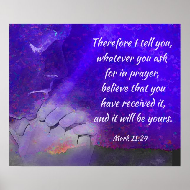 Fråga i Prayer Mark 11:24 Bible Verse Poster (Framsidan)