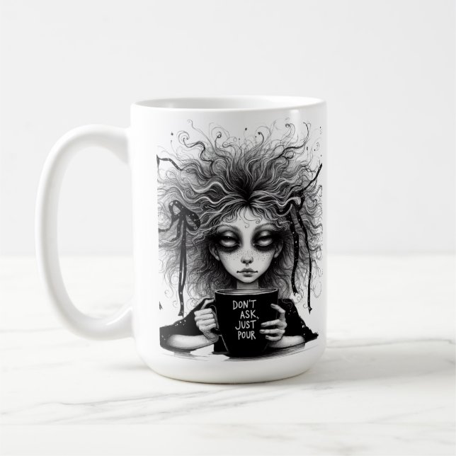 Fråga inte, bara hälla kaffemugg (Vänster)