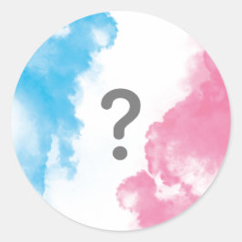 Fråga Mark Baby Gender Reveal Smoke Blue Rosa Runt Klistermärke