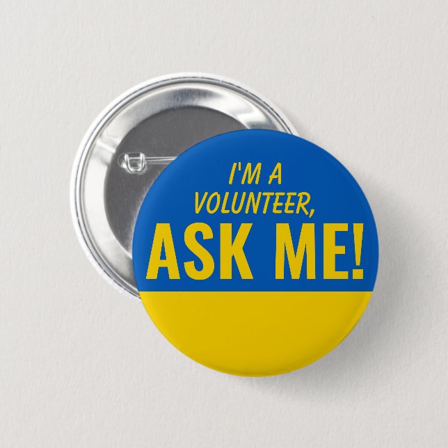 Fråga mig Gult Blue Ukraina Volunteer Badge Pinbac Knapp (Framsida & baksida)