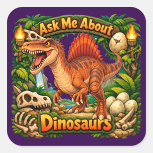 Fråga mig om dinosaurier Spinosaurus   3 tum klist Fyrkantigt Klistermärke