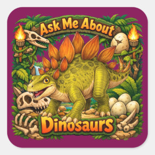 Fråga mig om dinosaurier Stegosaurus 3 tum klist Fyrkantigt Klistermärke