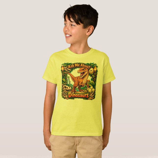 Fråga mig om dinosaurier - Velociraptor T-Shirt (Hel framsida)
