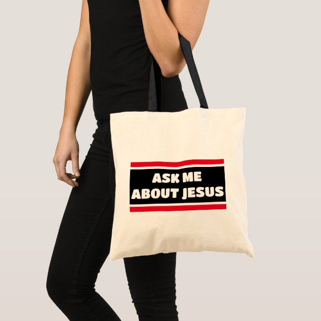 Fråga mig om Jesus Evangelism Tote Bag Tygkasse (Framsida (produkt))