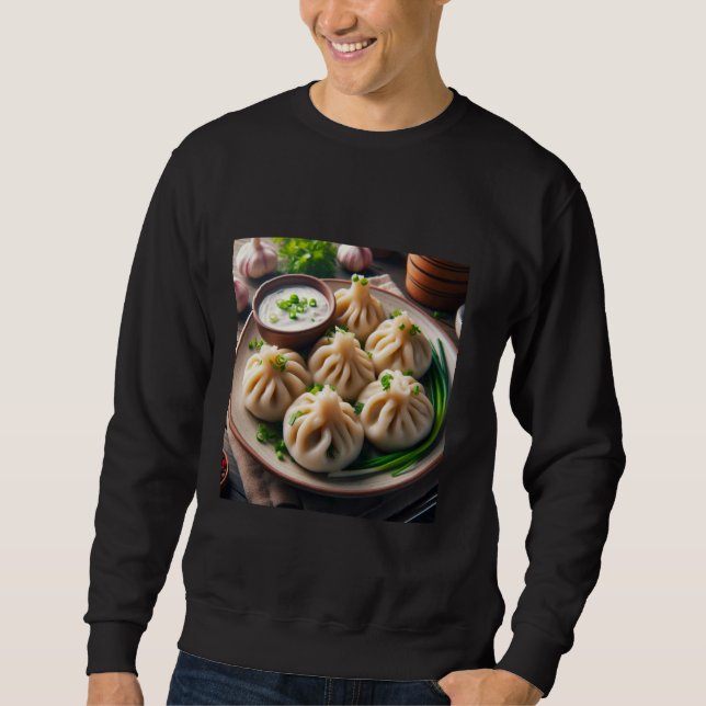 Fråga mig om Khinkali Dumpling Food Lång Ärmad Tröja (Framsida)