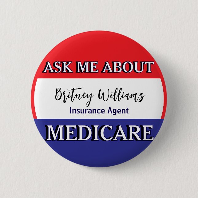 Fråga mig om Medicare Röd Vit Blå Knapp (Framsida)