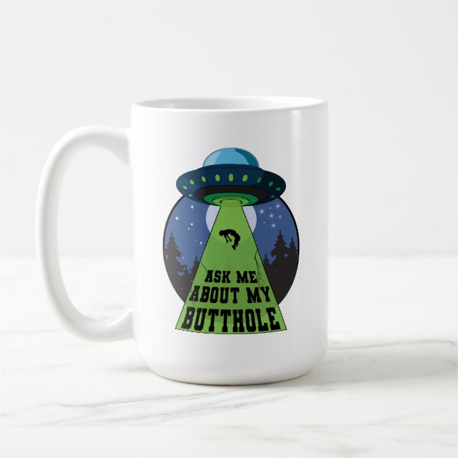 Fråga mig om min fantastiska Alien Abduction UFO Kaffemugg (Vänster)