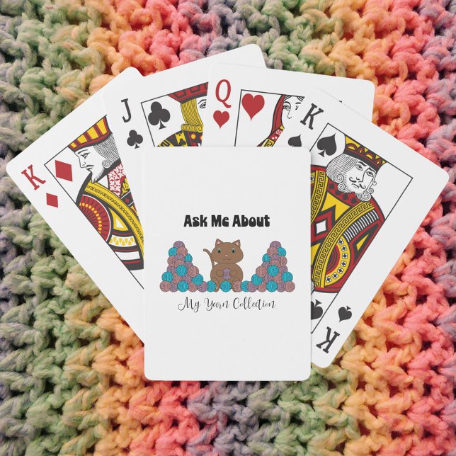Fråga mig om min garninkasse.. casinokort (Cute playing cards that have a cat with yarn and says "Ask Me About My Yarn Collection")