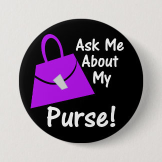 Fråga mig om min handväska - lila på svart knapp