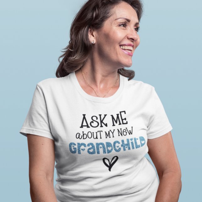 Fråga mig om min nya morbarn Blue Faux Glitter T Shirt (Skapare uppladdad)