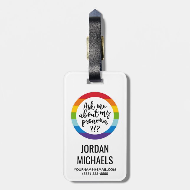 Fråga mig om min Pronoun? Bagagebricka (Baksidan Lodrät)