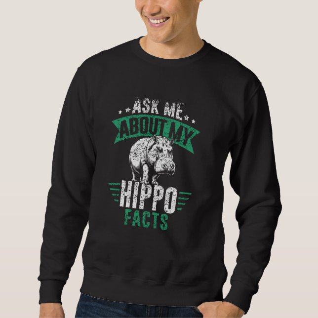 Fråga mig om mina Hippo-fakta Cute Hippopotamus Hi Lång Ärmad Tröja (Framsida)