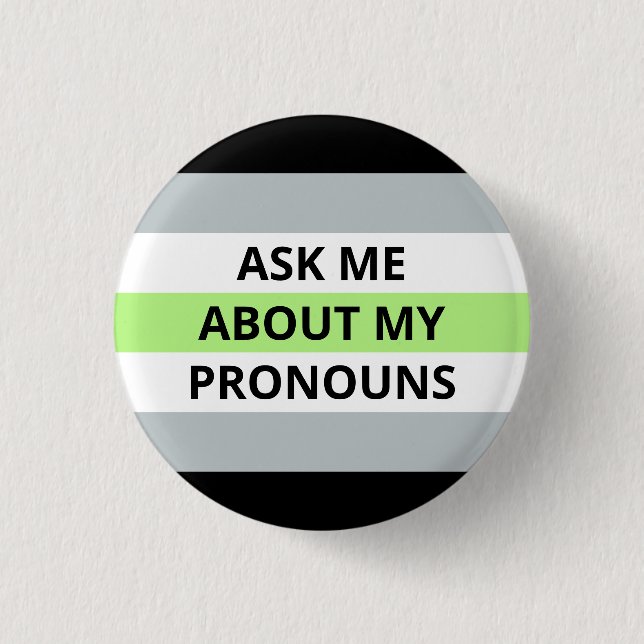 Fråga mig om mitt pronomenAgender emblem Knapp (Framsida)