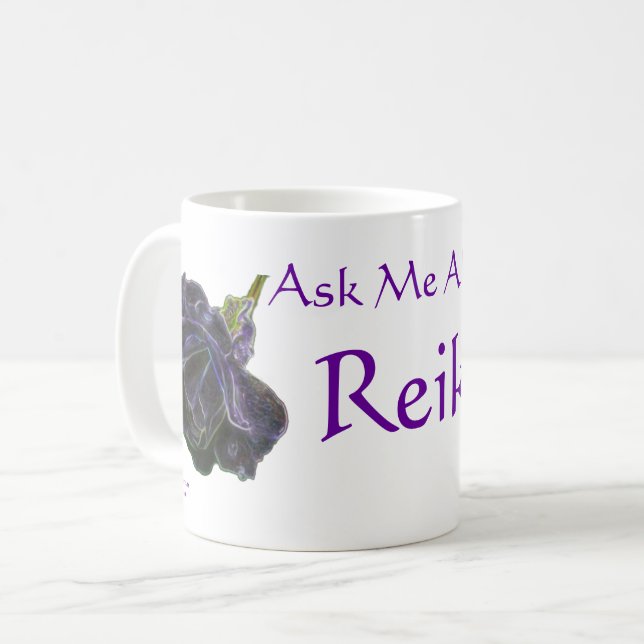 Fråga mig om Reiki Lila Ro Kaffemugg (Framsida vänster)